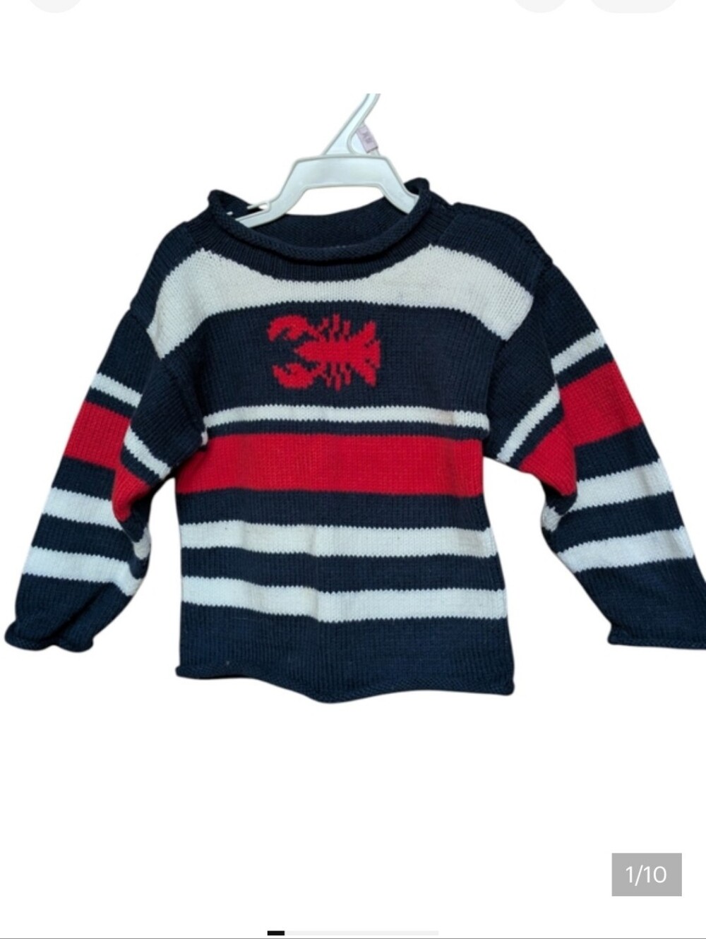 Baloo Baleerie Cotton Lobster Sweater Hand Loomed in Maine Size 12-18 Mos